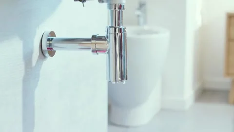 Broken bathroom sink leaking water Stock Footage 297856091