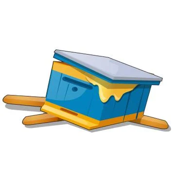 Broken bee hive isolated on white background. Vector cartoon close-up Stock Illustration