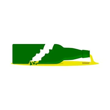 Broken beer bottle with splinters and puddle. Vector illustration. Illustrazione stock