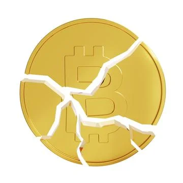 Broken Bitcoin isolated on white background. Cryptocurrency crash concept. .. Stock Illustration