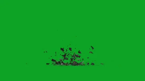 Broken black ceramic plate shattering on green screen floor in slow motion effec Stock Footage 331643574