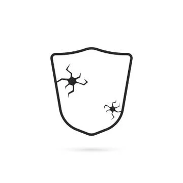 Broken black thin line shield with crack Stock Illustration