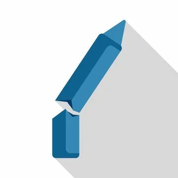 Broken blue crayon vector icon with long shadow Stock Illustration