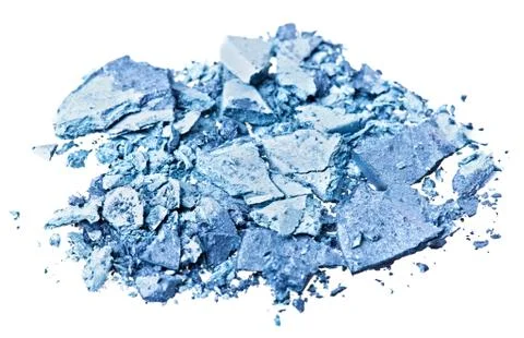 Broken blue eye shadow, isolated on white macro Stock-Fotos