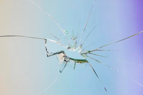 Broken blue glass window Stock Photos
