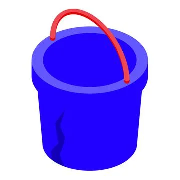 Broken blue plastic bucket with red handle isolated on white background Illustration