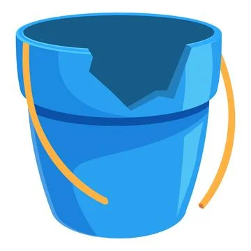 Broken blue plastic bucket with yellow handle, cleaning concept Illustration