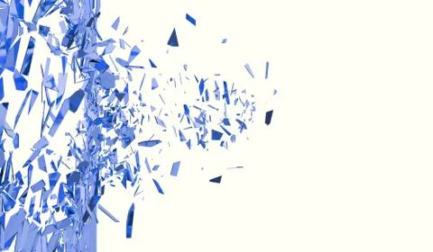 Broken blue wall isolated on white background. 3d illustration Ilustración de archivo
