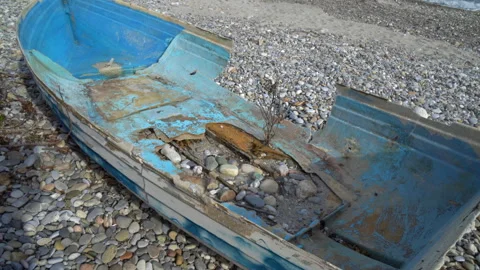 Broken boat at seaside Stock Footage 242333665