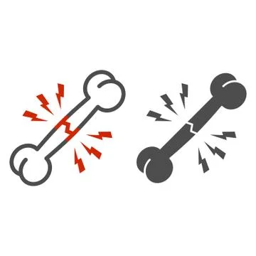 Broken bone hurts line and solid icon, Healthcare concept, Bone fracture sign on Stock Illustration