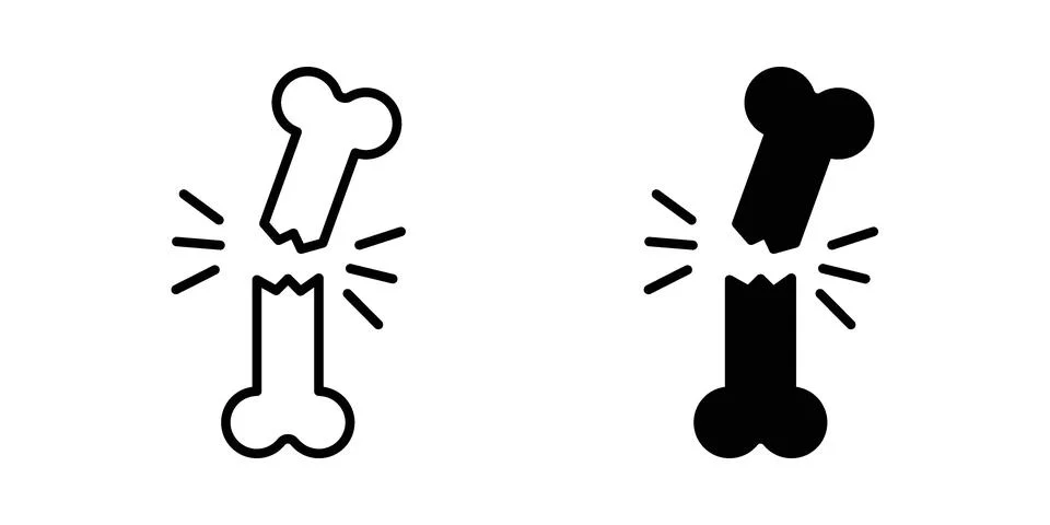 Broken bone icon vectors. Illustrations in black Stock Illustration
