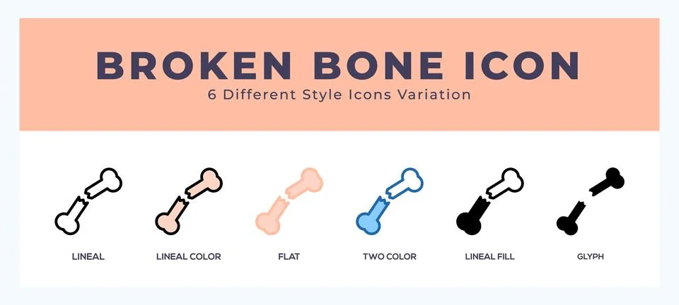 Broken bone icons set of simple vector illustration. Illustrazione stock