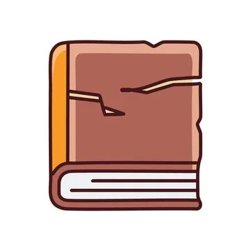 Broken book. Damaged book with cracks. Represents aged, antique, and worn l.. Stock-Illustration