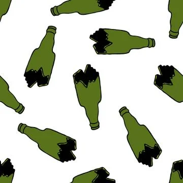 Broken bottle seamless doodle pattern, vector color illustration Stock Illustration