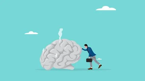 Broken brain concept vector illustration, brain damage caused by pornograph.. 库存插图