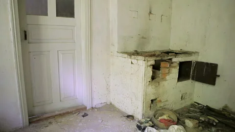 Broken brick oven in an empty house Stock Footage 102169351