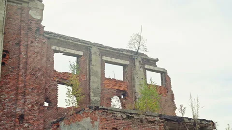 Broken brick wall and blue sky Stock Footage 68285792
