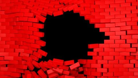 Broken Brick wall on black background Stock Illustration