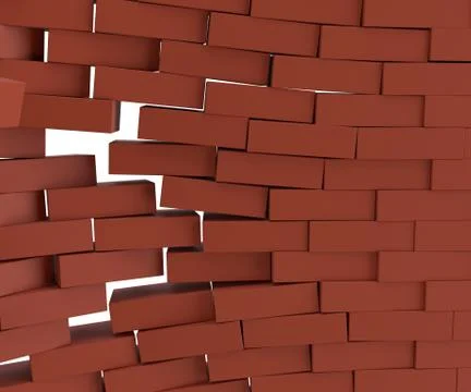 Broken brick wall, close-up Ilustración de archivo