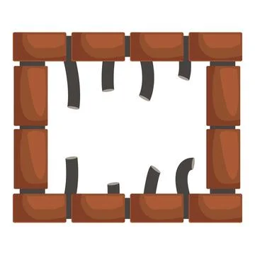 Broken brick wall with hanging wires creating empty square frame Ilustración de archivo