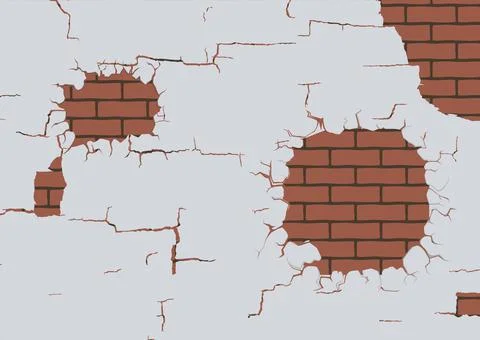 Broken brick wall with hole. Vector illustration of Brown brick wall Stock Illustration