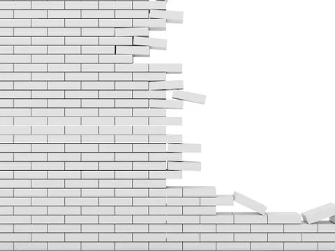 Broken brick wall isolated on white background イラスト素材