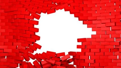 Broken Brick wall on white background Stock Illustration