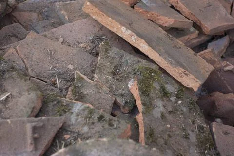 Broken bricks at the construction site, building and construction industry... Fotos de archivo
