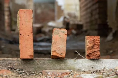Broken-bricks-demolition Stock Photos