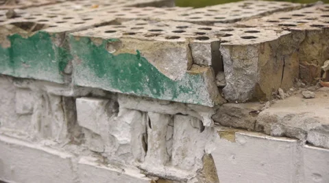 Broken Bricks Of Distroyed Wall Stock Footage 65214498