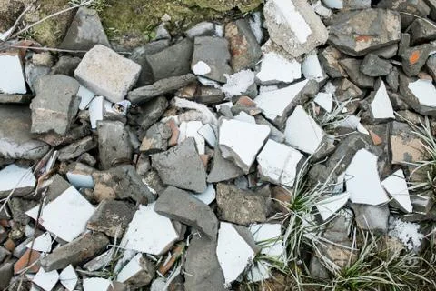 Broken bricks on the ground Foto stock