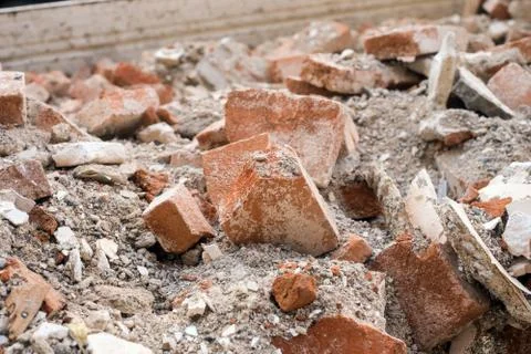Broken bricks stack in demolition site 写真素材