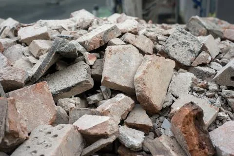 Broken bricks stack in demolition site 写真素材