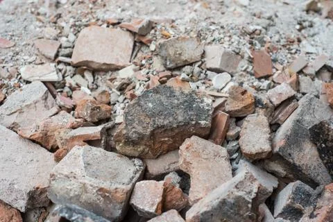 Broken bricks stack in demolition site Stock Photos