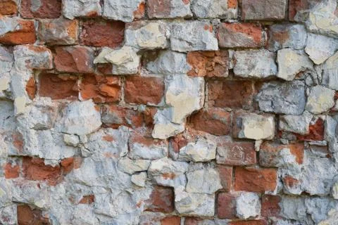 Broken bricks wall pattern, abandoned walls Stock Photos