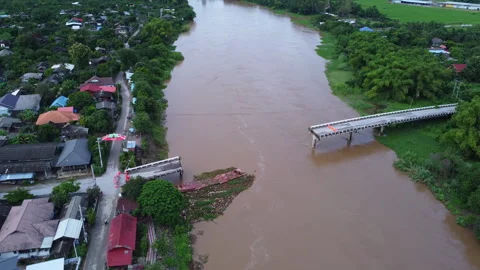 Broken bridge after flash floods in the rainy season. Stock Footage 252006754
