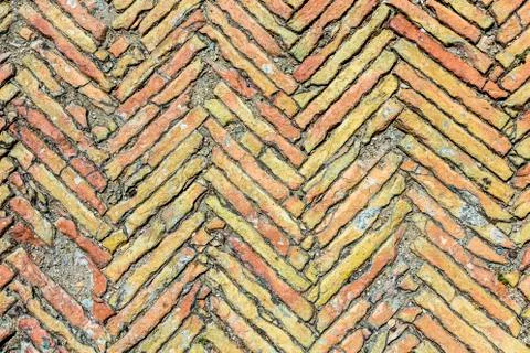 Broken brown brick floor 스톡 사진