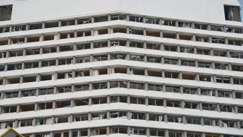 Broken building. Abandoned, decaying Windows are broken or missing, interior Stock Footage 327514796