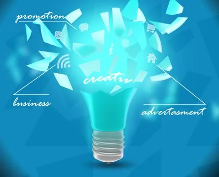Broken bulb into small pieces with drop-down icons Illustrazione stock