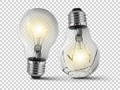 Broken bulb, transparent background Illustrazione stock