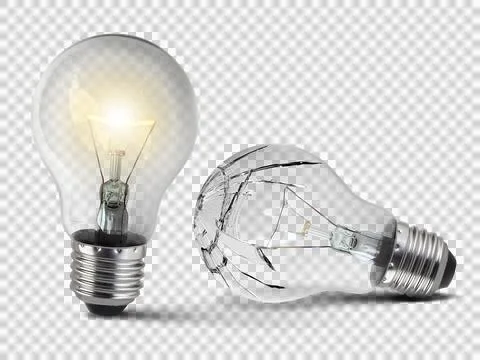 Broken bulb, transparent background Illustrazione stock