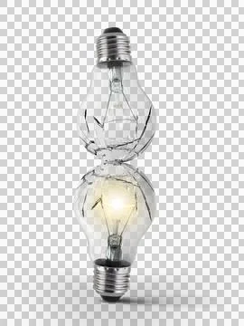 Broken bulb, transparent background Illustrazione stock