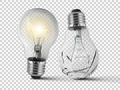 Broken bulb, transparent background Illustrazione stock