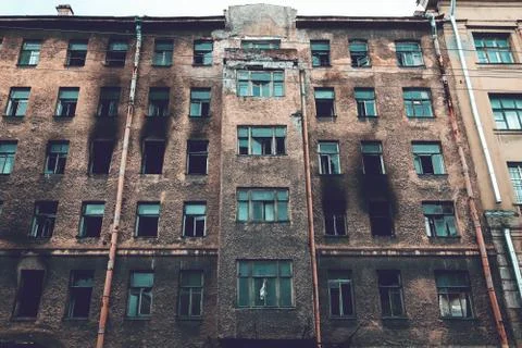 Broken burned building Stock Photos