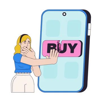 Broken buy button on smartphone 2D illustration concept Stock Illustration