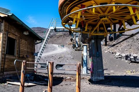 Broken cable car station structure on Mount Etna Stock-Fotos