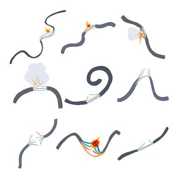 Broken cable set cartoon vector illustration イラスト素材