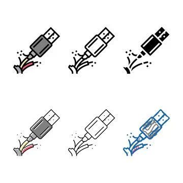 Broken cable styles usb color icon vector Stock Illustration