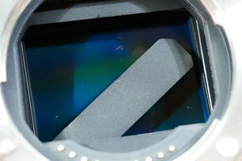 Broken camera shutter reveals internal components from a close-up view Stock Photos