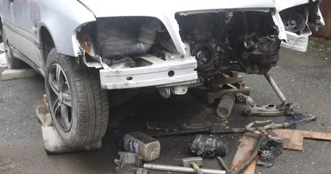 Broken car after accident Video stock 93982494